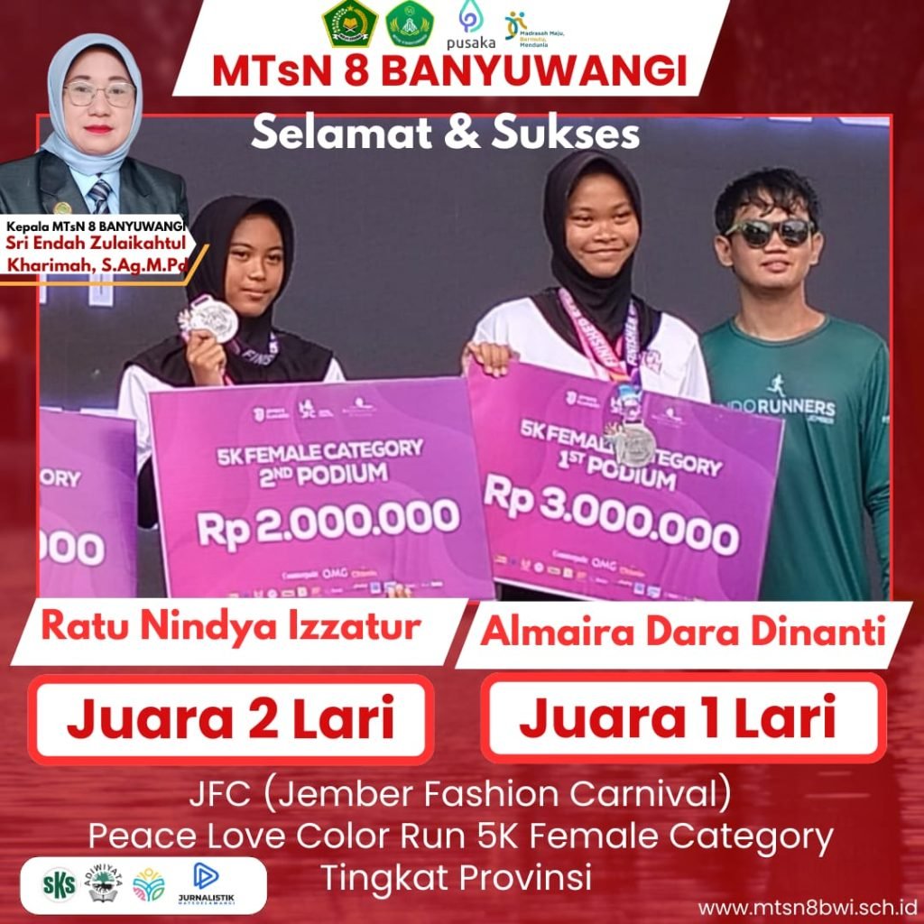 Siswa MTsN 8 Banyuwangi Raih Juara di Peace Love Colour Run 5K Female Category pada JFC 2025